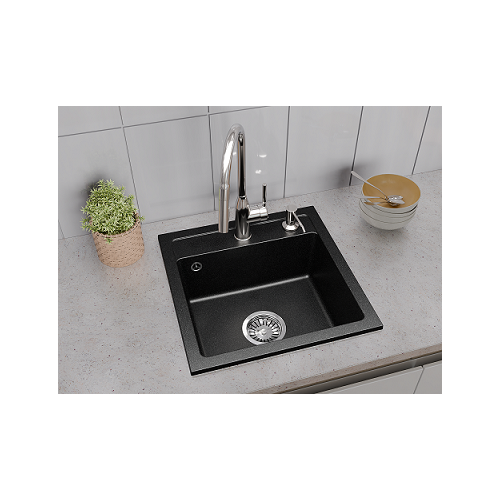 Aranżacja zlewozmywak granitowy 1 komorowy nablatowy Ela grafitowy